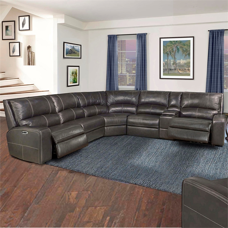 Pemberly Row Modern 6 Piece Leather Reclining Sectional in Charcoal
