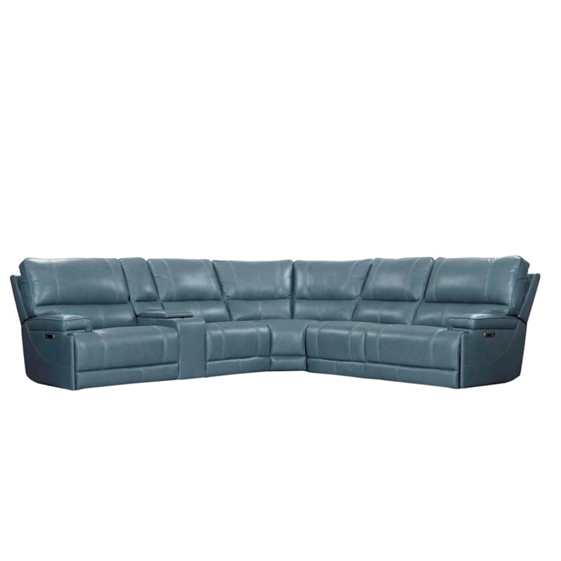 Pemberly Row Modern 6 Piece Leather Reclining Sectional in Azure