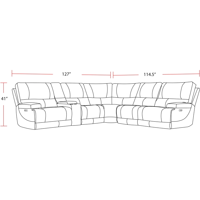 Pemberly Row Modern 6 Piece Leather Reclining Sectional in Coffee