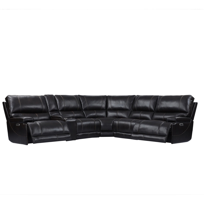 Pemberly Row Modern 6 Piece Leather Reclining Sectional in Coffee