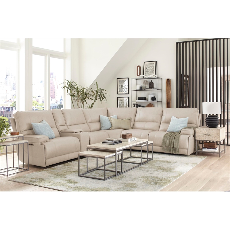 Pemberly Row Modern 6 Piece Leather Reclining Sectional in Gray