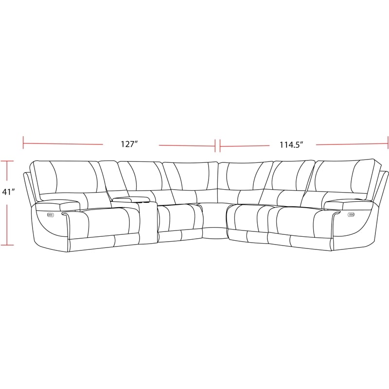 Pemberly Row Modern 6 Piece Leather Reclining Sectional in Gray