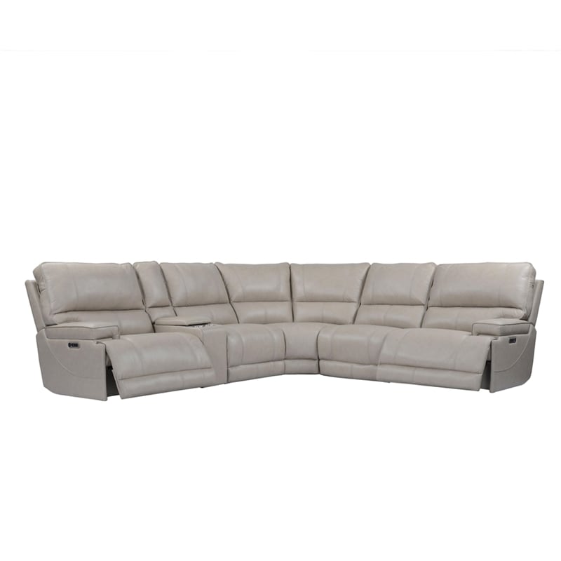 Pemberly Row Modern 6 Piece Leather Reclining Sectional in Gray
