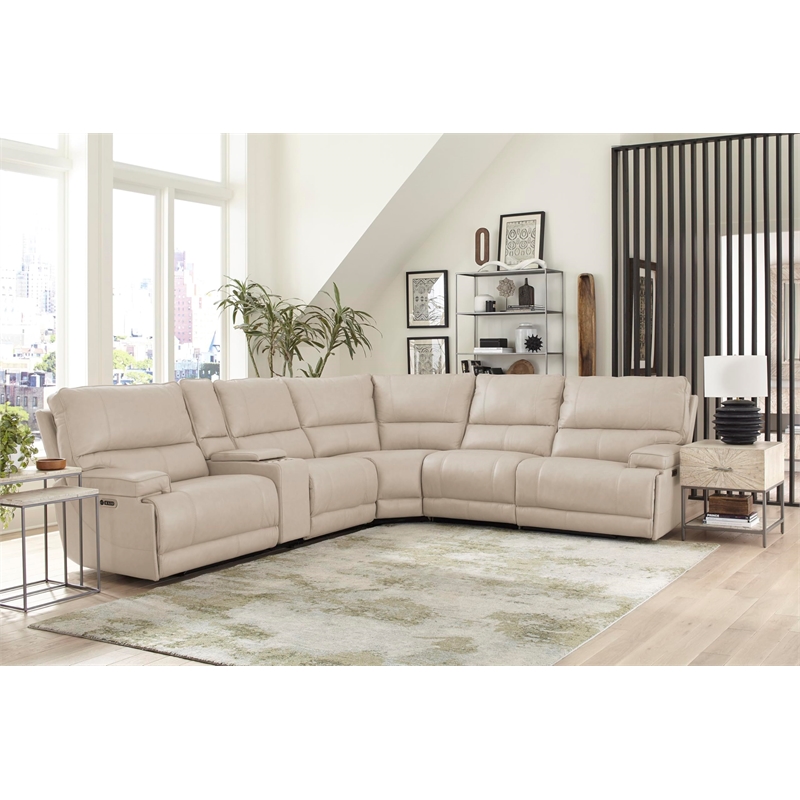 Pemberly Row Modern 6 Piece Leather Reclining Sectional in Gray