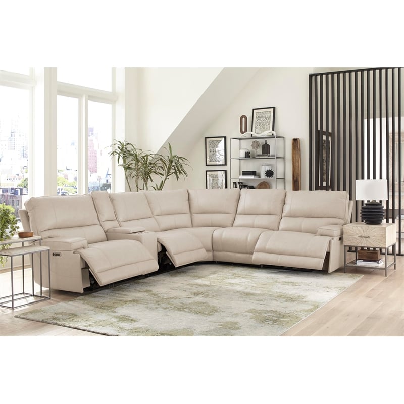 Pemberly Row Modern 6 Piece Leather Reclining Sectional in Gray