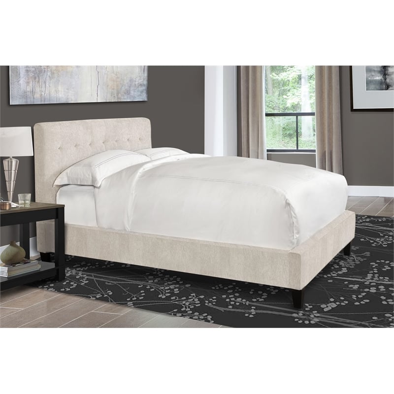 Pemberly Row Traditional Fabric Queen Bed in Porcelain Taupe