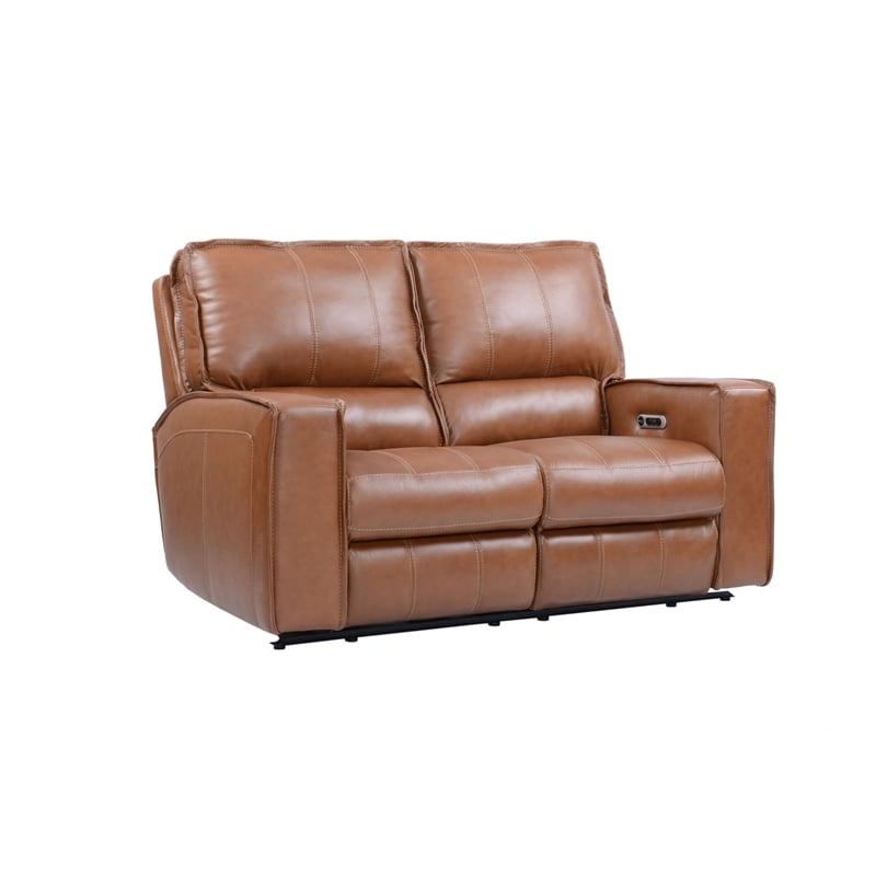 Pemberly Row Traditional Leather Power Reclining Loveseat in Brown