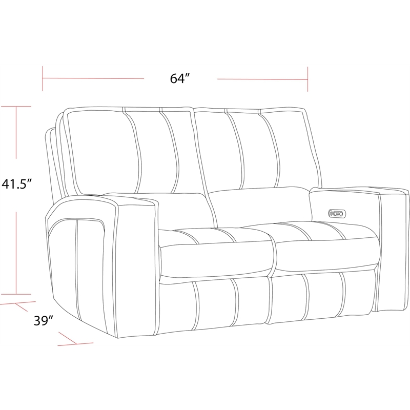 Pemberly Row Traditional Leather Power Reclining Loveseat in Brown