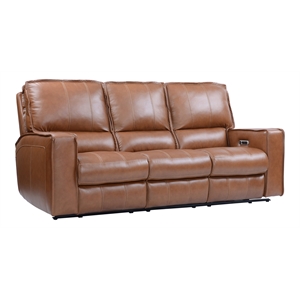 Pemberly Row Traditional Leather Triple Reclining Sofa in Brown