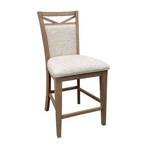 Pemberly Row 26&quot Wood/Fabric Counter Chair in Ivory/Brown (Set of 2)