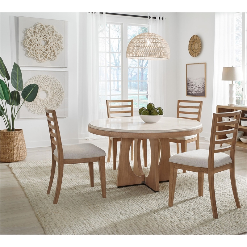 Pemberly Row 5 Piece Wood Round Table & Ladderback Chairs in Natural