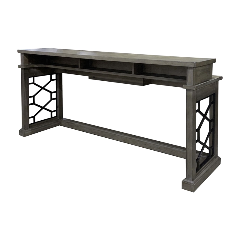 Pemberly Row Traditional Wood Everywhere Console with 3 Stools in Gray