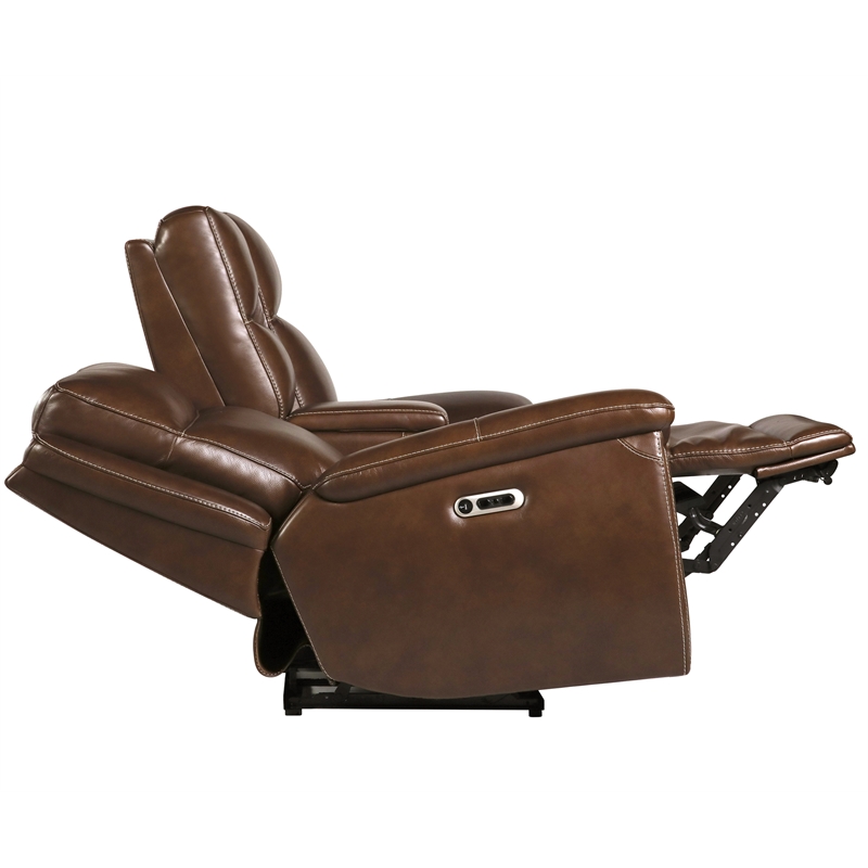 Pemberly Row Hickory Power Reclining Zero Gravity Console Loveseat P2