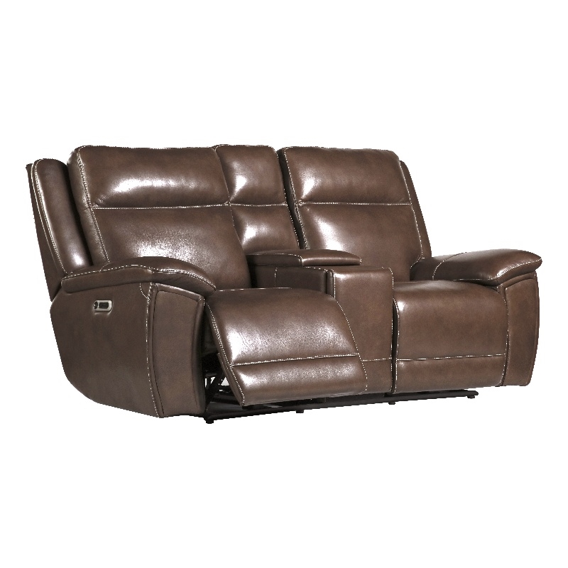 Pemberly Row Hickory Power Reclining Zero Gravity Console Loveseat P2