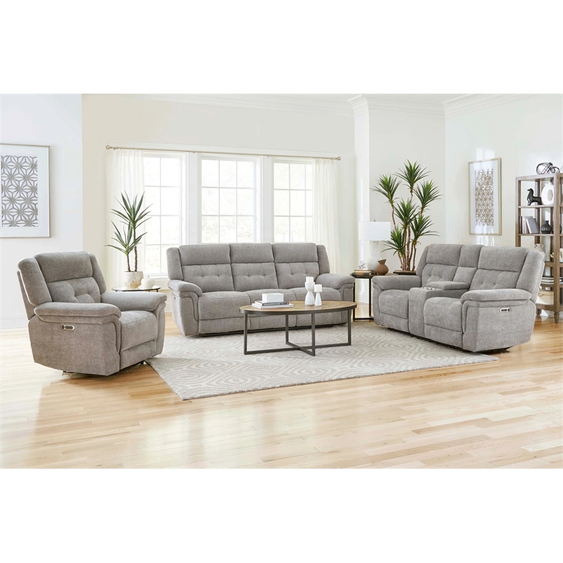 Pemberly Row Power Recliner Sofa with Power Headrests Bristol Gray
