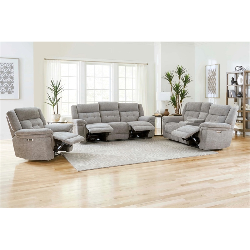 Pemberly Row Power Recliner Sofa with Power Headrests Bristol Gray