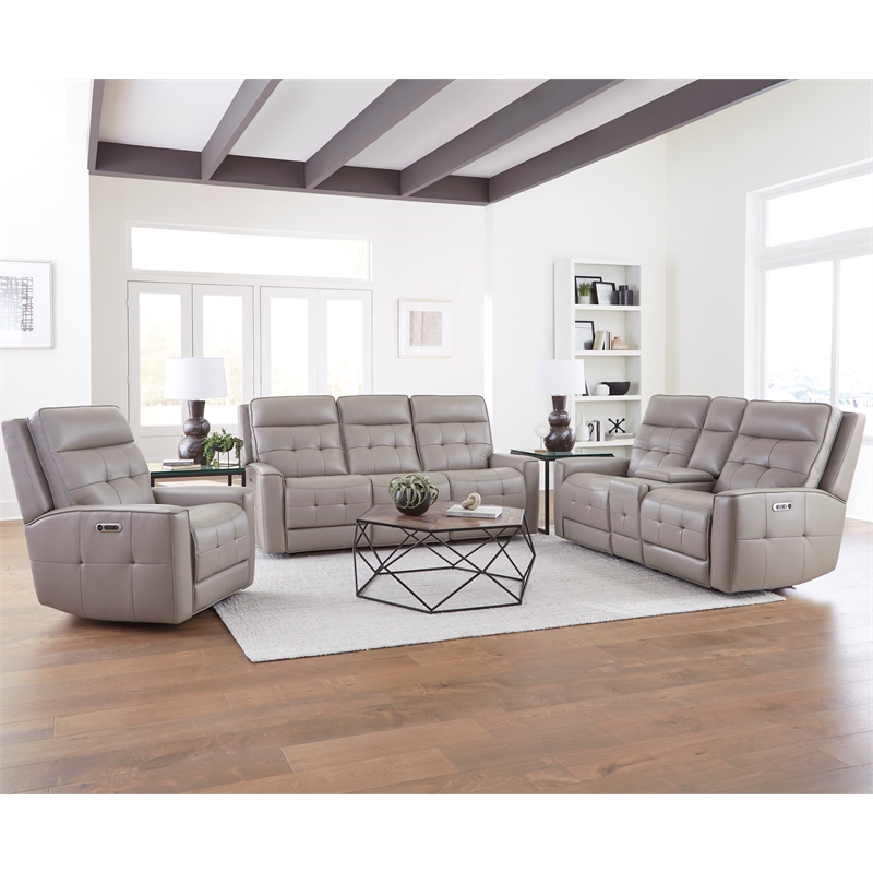 Pemberly Row Pewter Power Reclining Zero Gravity Console Loveseat P2