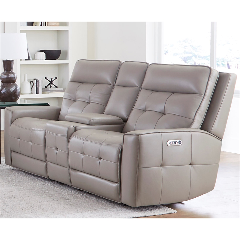 Pemberly Row Pewter Power Reclining Zero Gravity Console Loveseat P2