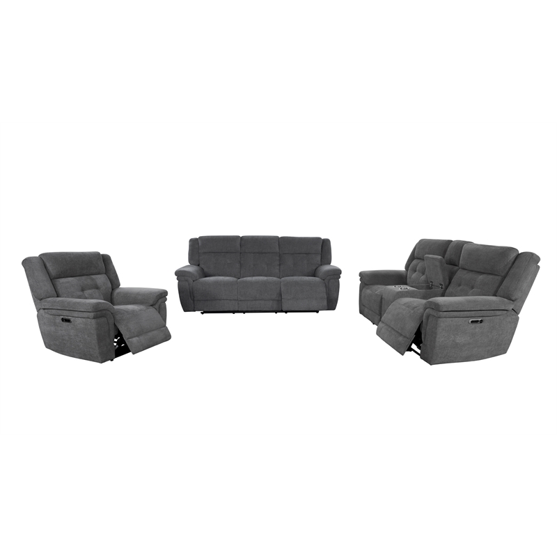 Pemberly Row Bristol Grey Power Reclining Console Loveseat P2