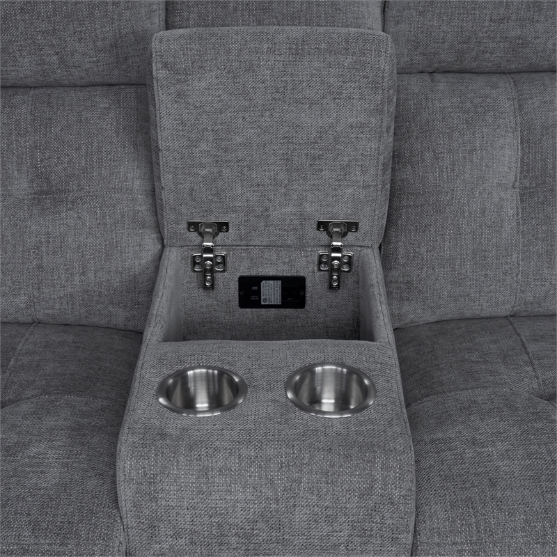 Pemberly Row Bristol Grey Power Reclining Console Loveseat P2