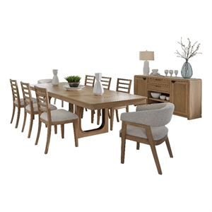 Pemberly Row 84 In. Rectangular Extendable Table With 8 Chairs and Server