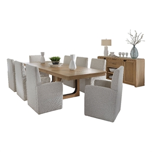 Pemberly Row 84&quot Rectangular Table with console & 8 caster chairs
