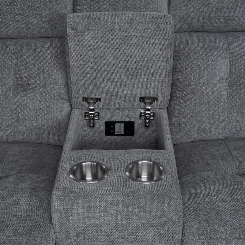 Pemberly Row Bristol Grey Power Reclining Sofa Loveseat and Recliner
