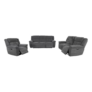 Pemberly Row Bristol Grey Power Reclining Sofa Loveseat and Recliner