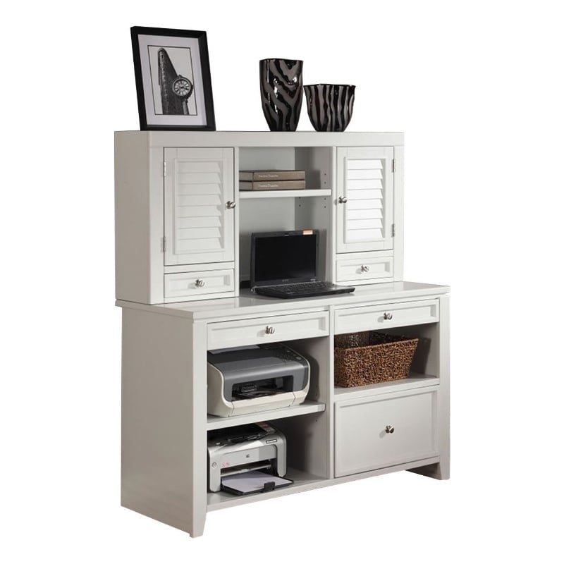 Pemberly Row Solid Wood Home Office Credenza Desk/Hutch in Cottage White