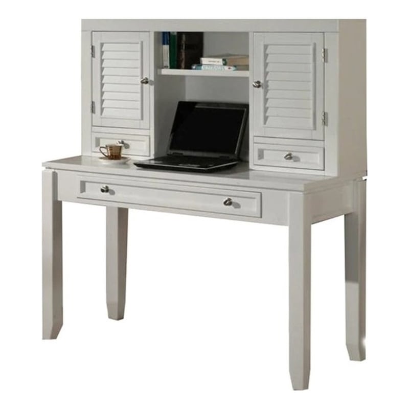 Pemberly Row Solid Wood Home Office Desk with Hutch in Cottage White
