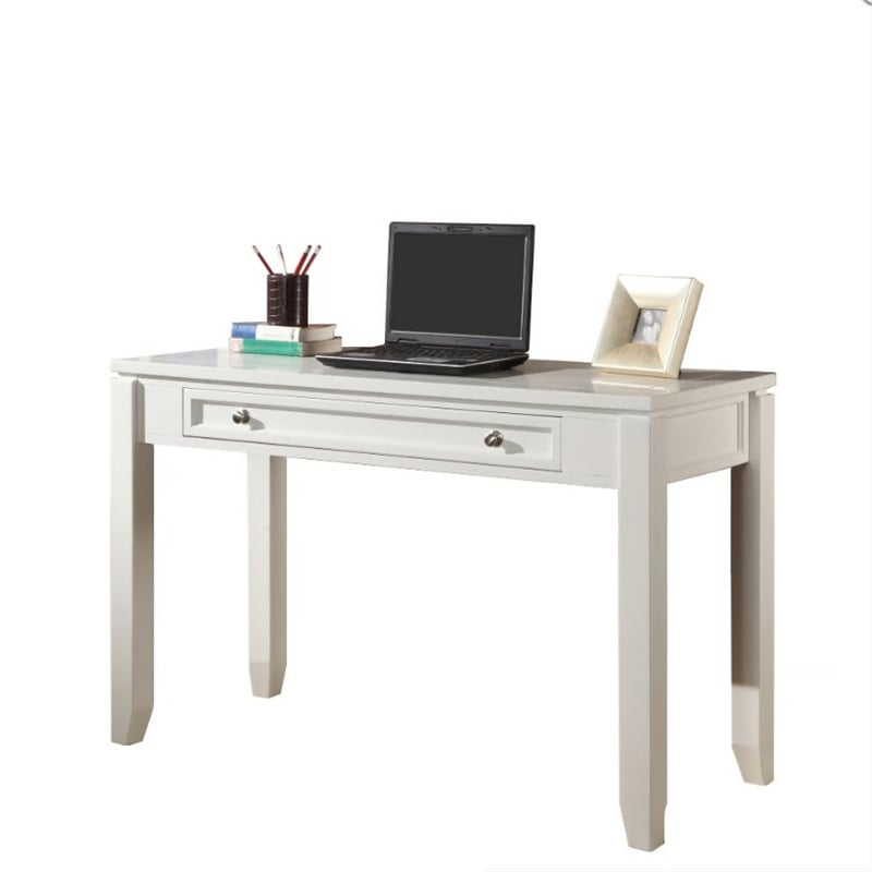 Pemberly Row Solid Wood Home Office Desk with Hutch in Cottage White