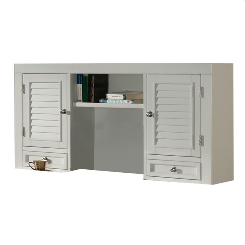 Pemberly Row Solid Wood Home Office Desk with Hutch in Cottage White