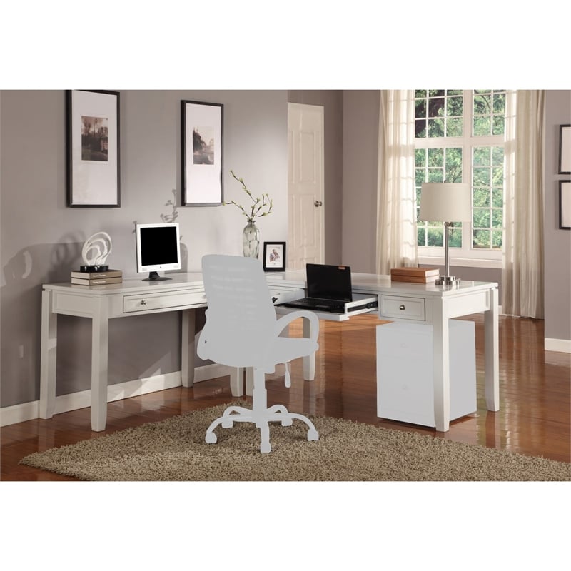 Pemberly Row Solid Wood 3PC L-Shaped Home Office Desk in Cottage White