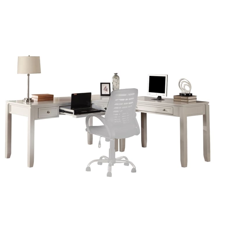 Pemberly Row Solid Wood 3PC L-Shaped Home Office Desk in Cottage White