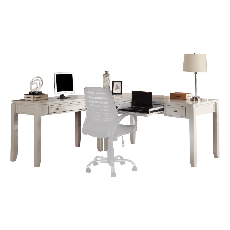 Pemberly Row Solid Wood 3PC L-Shaped Home Office Desk in Cottage White