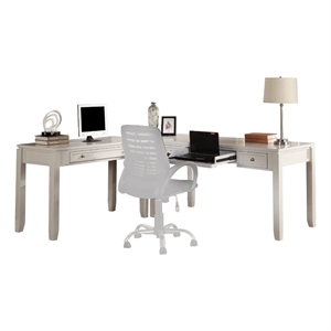 Pemberly Row Solid Wood 3PC L-Shaped Home Office Desk in Cottage White