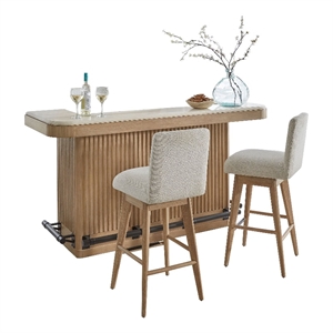 Pemberly Row Dining 78&quot Bar with 2 upholstered swivel barstools