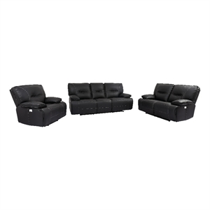 Pemberly Row Black Power Reclining Sofa Loveseat and Recliner