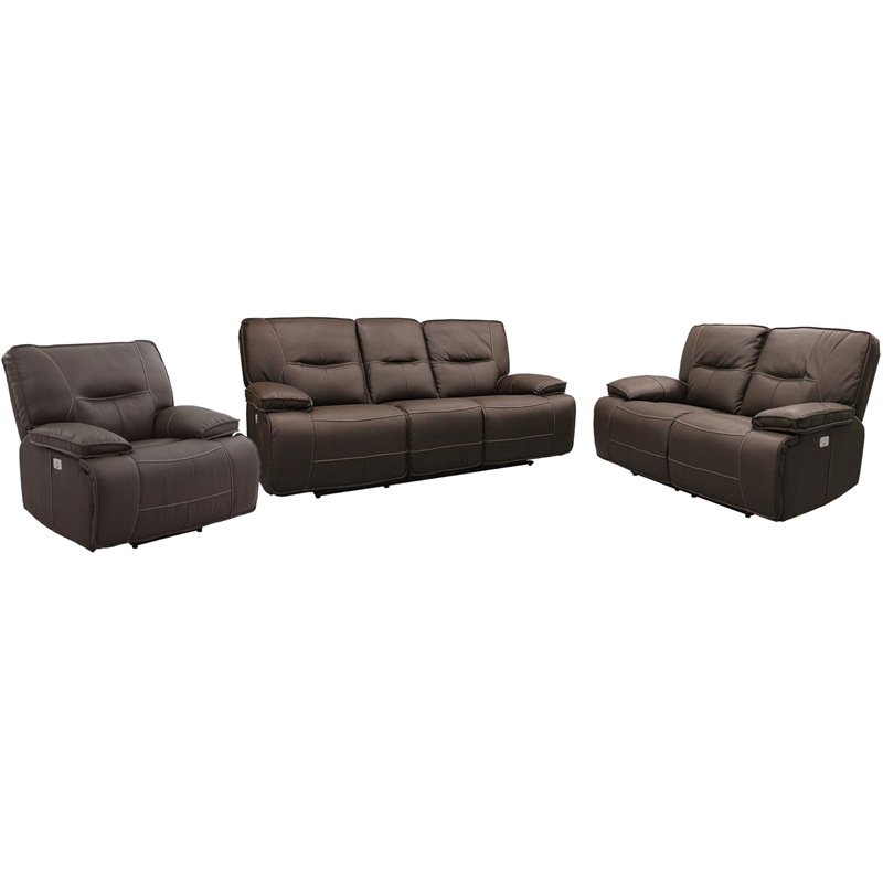 Pemberly Row Chocolate Power Reclining Sofa Loveseat and Recliner