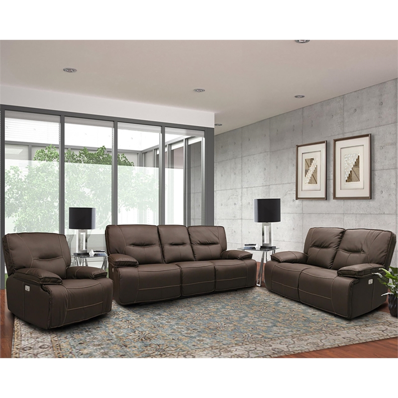 Pemberly Row Chocolate Power Reclining Sofa Loveseat and Recliner