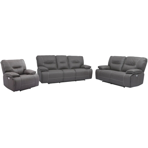Pemberly Row Haze Power Reclining Sofa Loveseat and Recliner