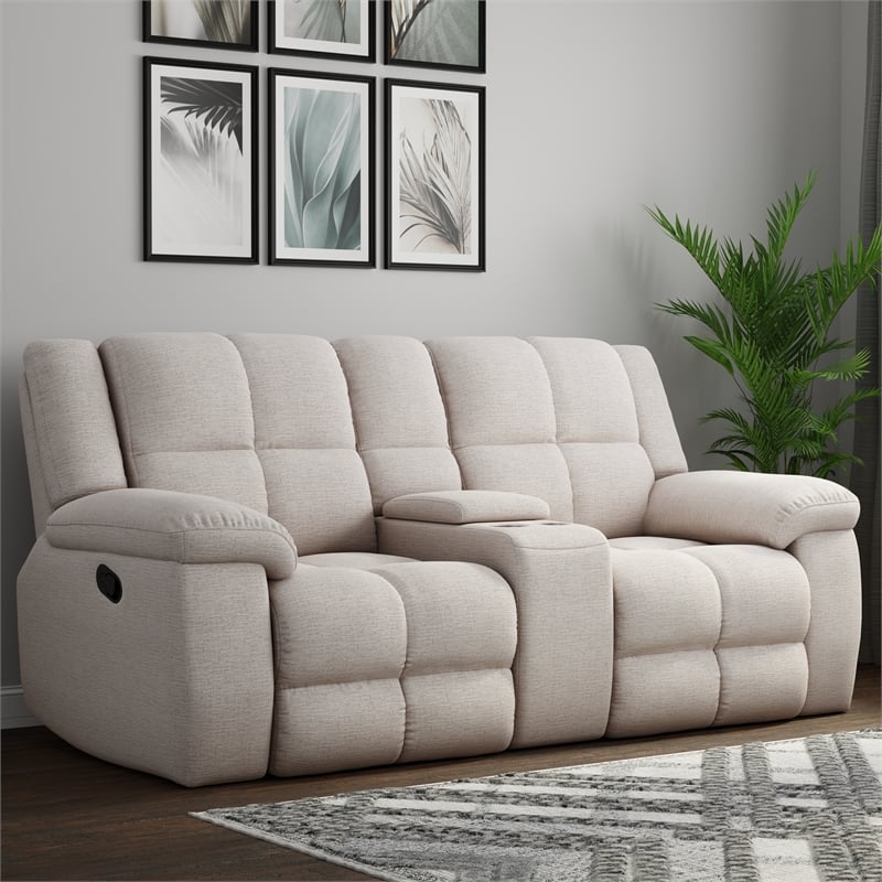 Pemberly Row Opal Taupe Manual Reclining Sofa Loveseat and Recliner