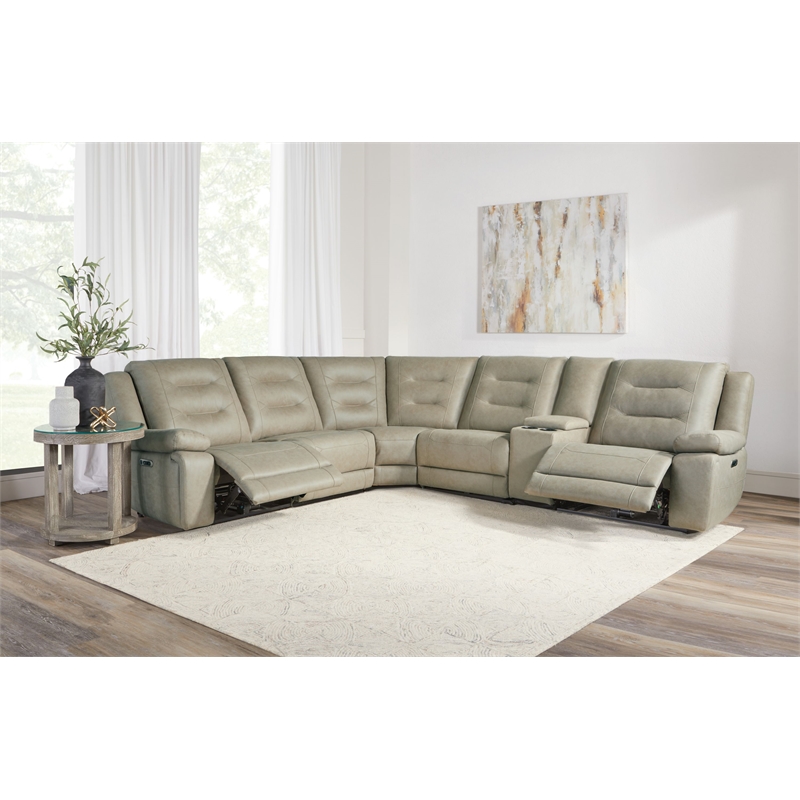Pemberly Row Tahoe Fog 6 Piece Power Sectional with Adjustable Headrests