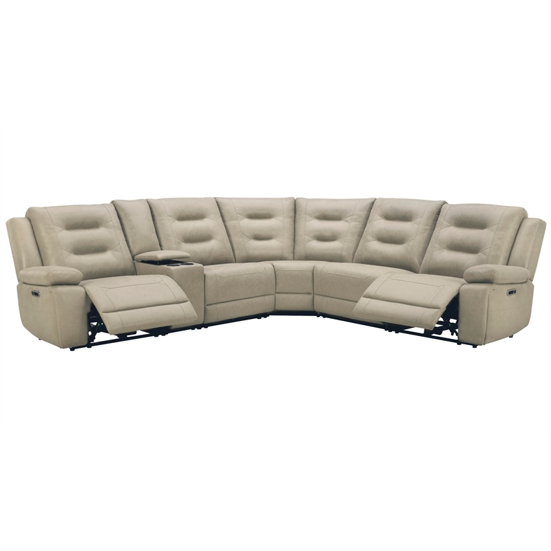 Pemberly Row Tahoe Fog 6 Piece Power Sectional with Adjustable Headrests