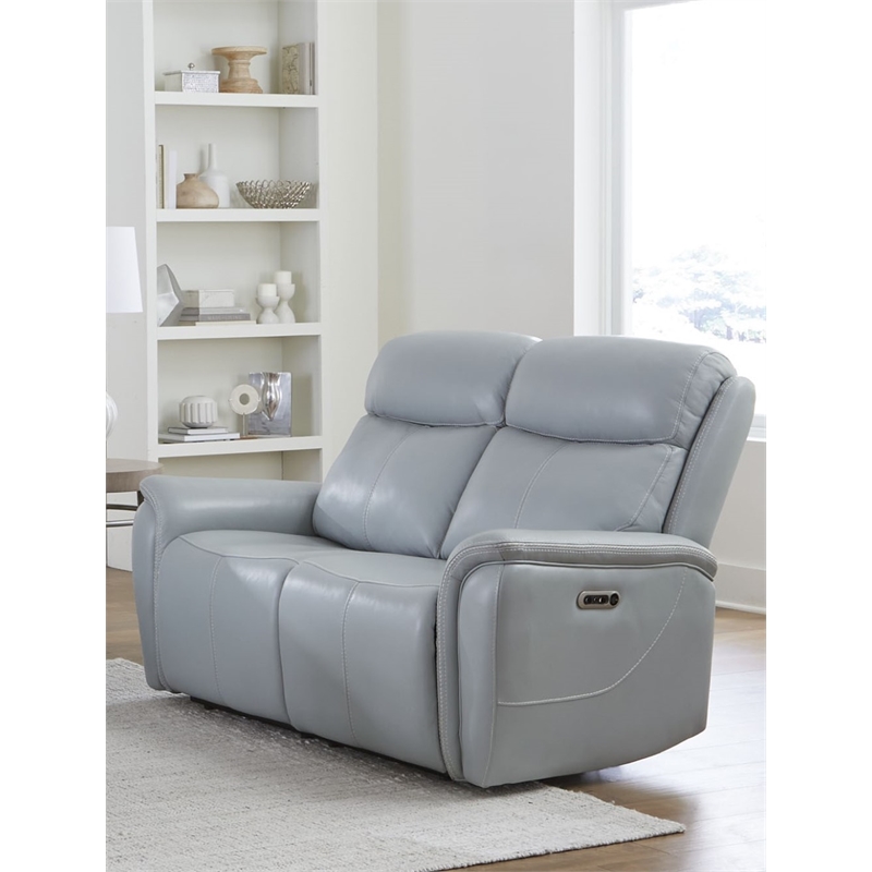 Pemberly Row Seamist Grey Power Reclining Sofa Loveseat and Recliner