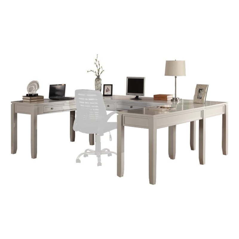 Pemberly Row Solid Wood 5PC U-Shaped Home office Desk in Cottage White