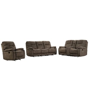 Pemberly Row Shadow Brown Manual Reclining Sofa Loveseat and Recliner