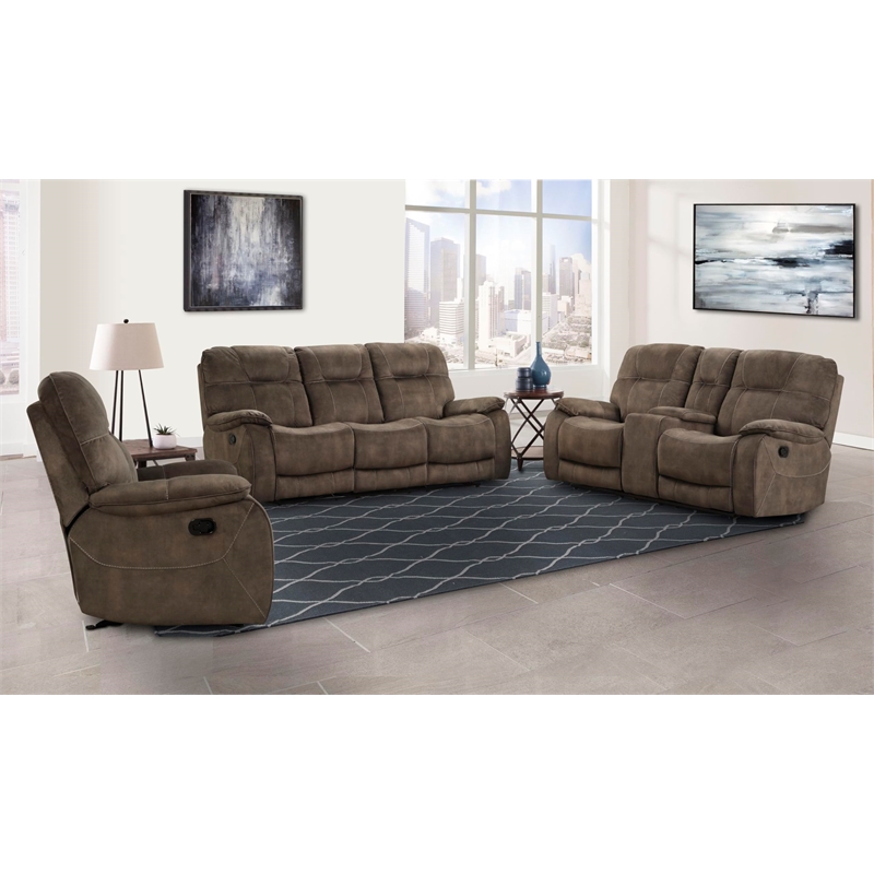 Pemberly Row Shadow Brown Manual Reclining Sofa Loveseat and Recliner