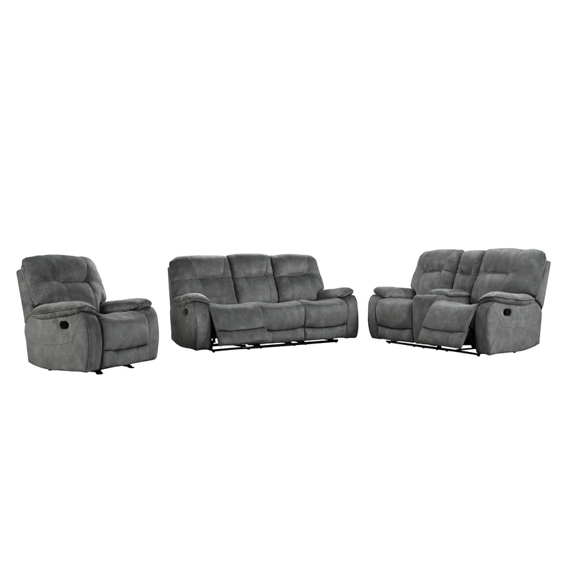 Pemberly Row Shadow Grey Manual Reclining Sofa Loveseat and Recliner