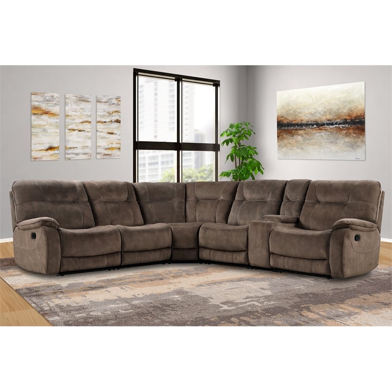 Pemberly Row Shadow Brown 6 Piece Modular Manual Reclining Sectional